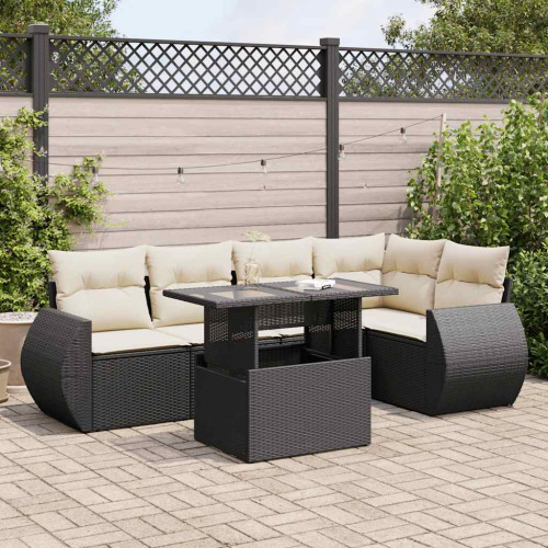 vidaXL Loungegrupp med dynor 6 delar svart konstrotting