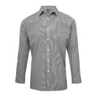 Premier Men´s Microcheck Gingham LS Cotton Shirt Black/White