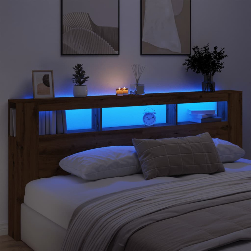 Produktbild för Sänggavel LED artisan ek 220x18,5x103,5 cm konstruerat trä