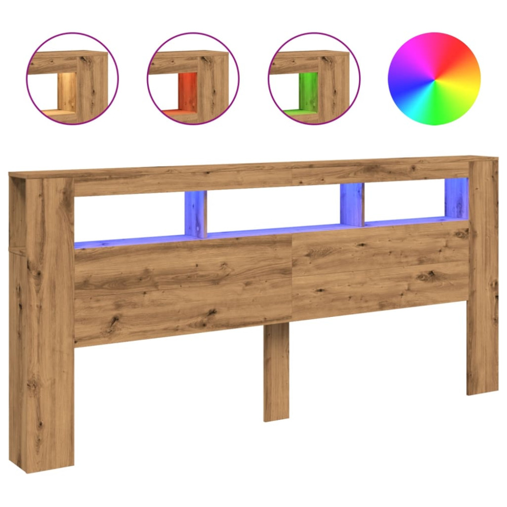 Produktbild för Sänggavel LED artisan ek 220x18,5x103,5 cm konstruerat trä