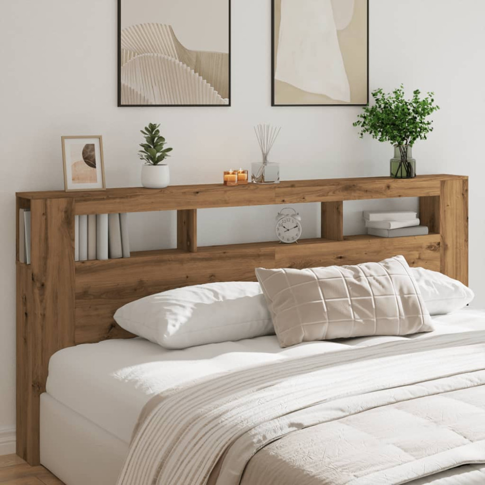 Produktbild för Sänggavel LED artisan ek 220x18,5x103,5 cm konstruerat trä