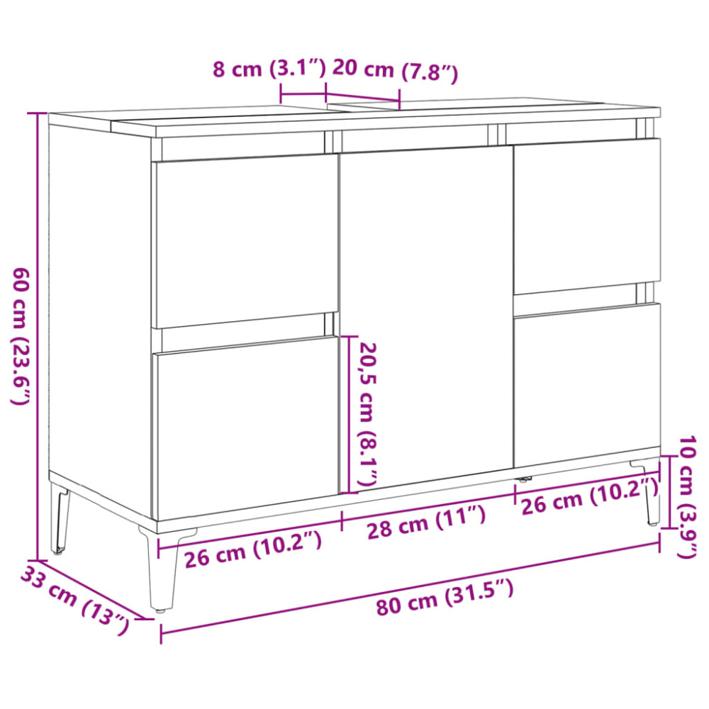 Produktbild för Tvättställsskåp artisan ek 80x33x60 cm konstruerat trä