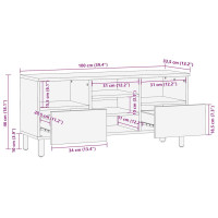 Produktbild för Tv-bänk svart 100x33,5x46 cm massivt grovt mangoträ