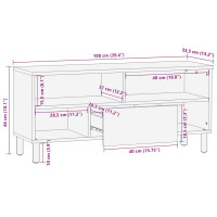 Produktbild för Tv-bänk svart 100x33,5x46 cm massivt grovt mangoträ