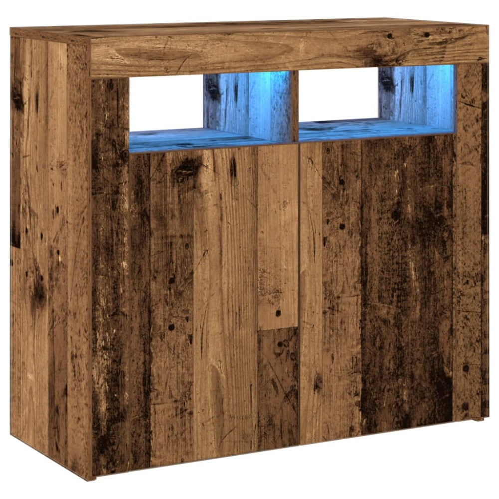 Produktbild för Skänk med LED-belysning åldrat trä 80x35x75 cm konstruerat trä