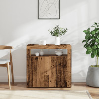 Produktbild för Skänk med LED-belysning åldrat trä 80x35x75 cm konstruerat trä