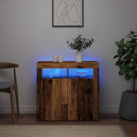 Produktbild för Skänk med LED-belysning åldrat trä 80x35x75 cm konstruerat trä