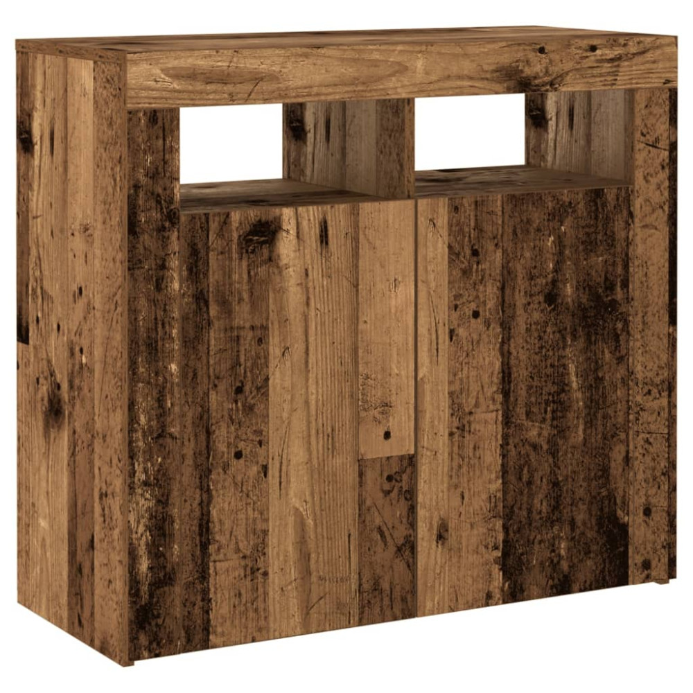 Produktbild för Skänk med LED-belysning åldrat trä 80x35x75 cm konstruerat trä