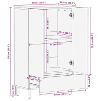 Produktbild för Högskåp 60x33,5x110 cm massivt grovt mangoträ