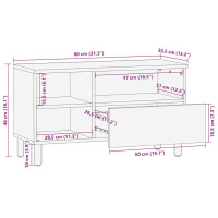 Produktbild för Tv-bänk svart 80x33,5x46 cm massivt grovt mangoträ