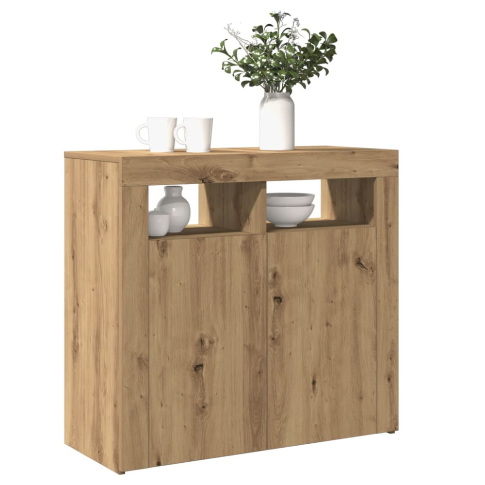 Produktbild för Skänk med LED-belysning artisan ek 80x35x75 cm konstruerat trä