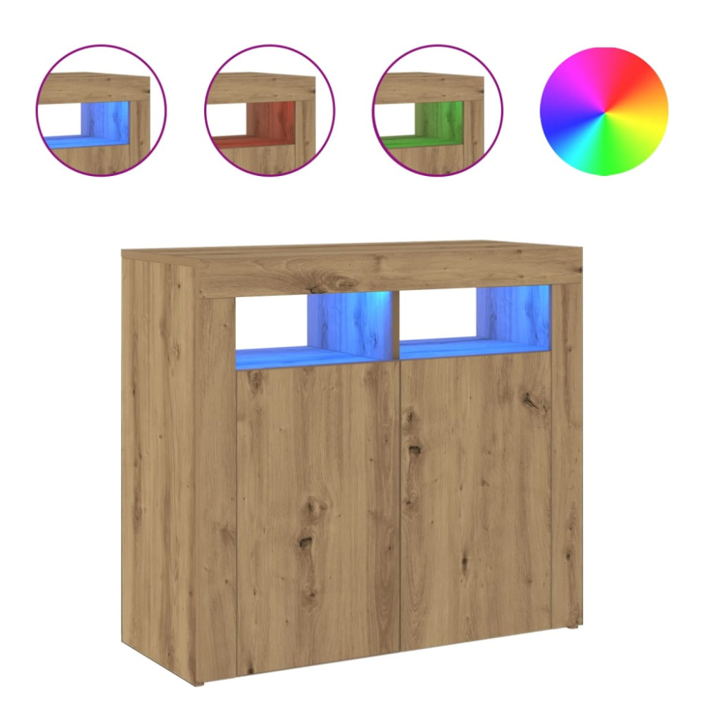 Produktbild för Skänk med LED-belysning artisan ek 80x35x75 cm konstruerat trä