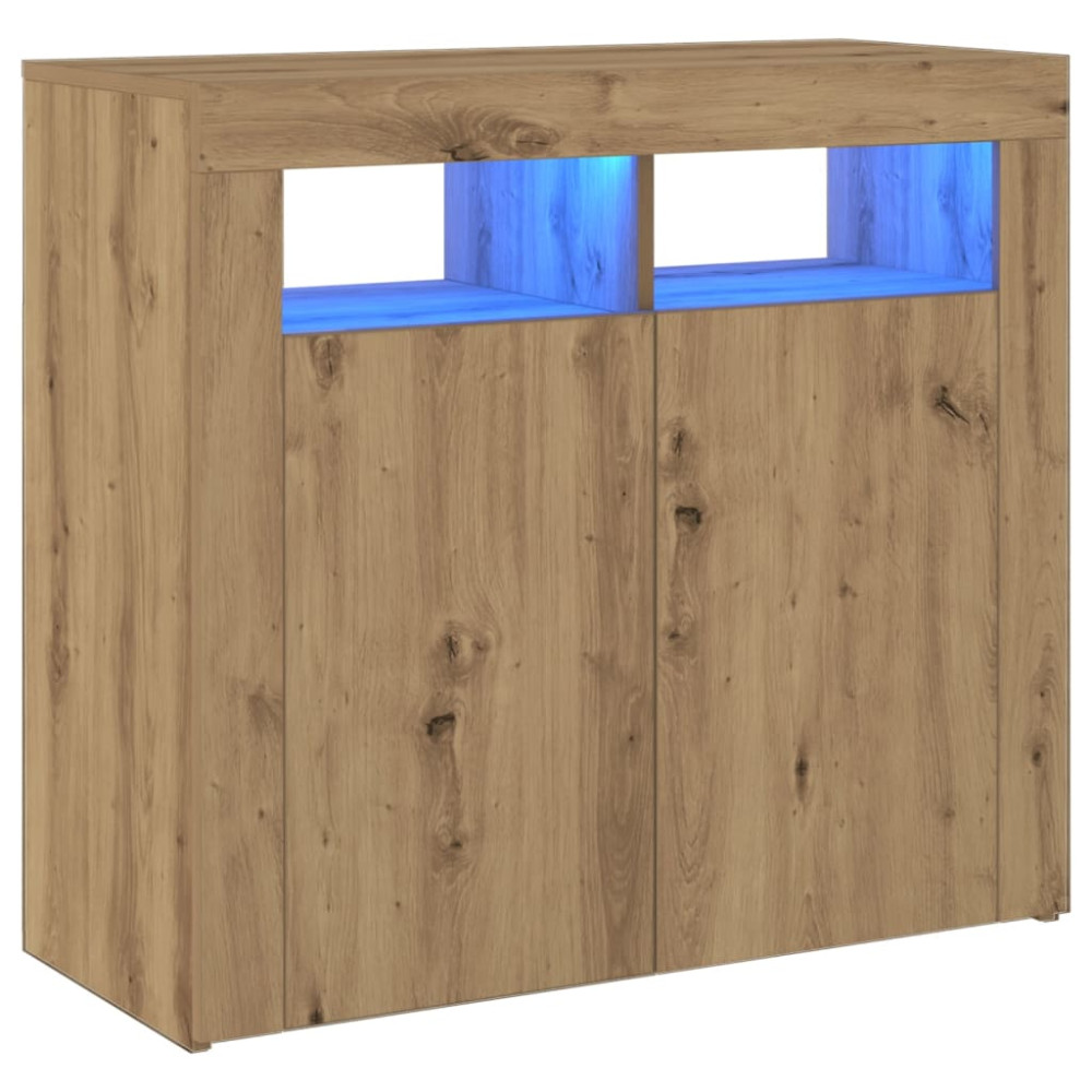 Produktbild för Skänk med LED-belysning artisan ek 80x35x75 cm konstruerat trä
