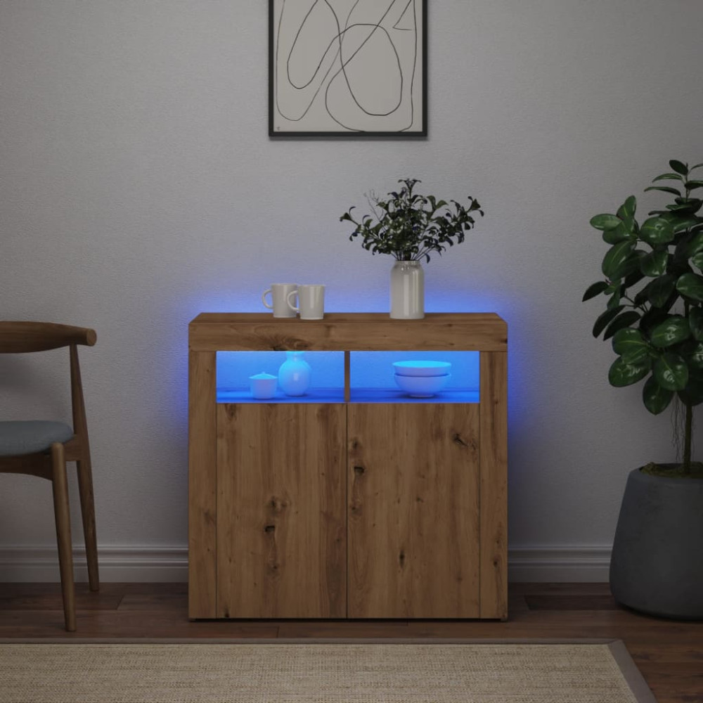Produktbild för Skänk med LED-belysning artisan ek 80x35x75 cm konstruerat trä