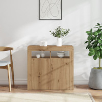 Produktbild för Skänk med LED-belysning artisan ek 80x35x75 cm konstruerat trä