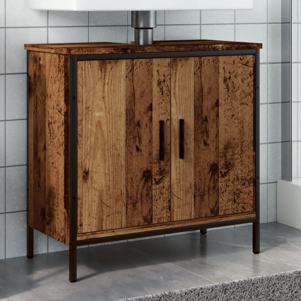 Produktbild för Tvättställsskåp åldrat trä 60x30x60 cm konstruerat trä