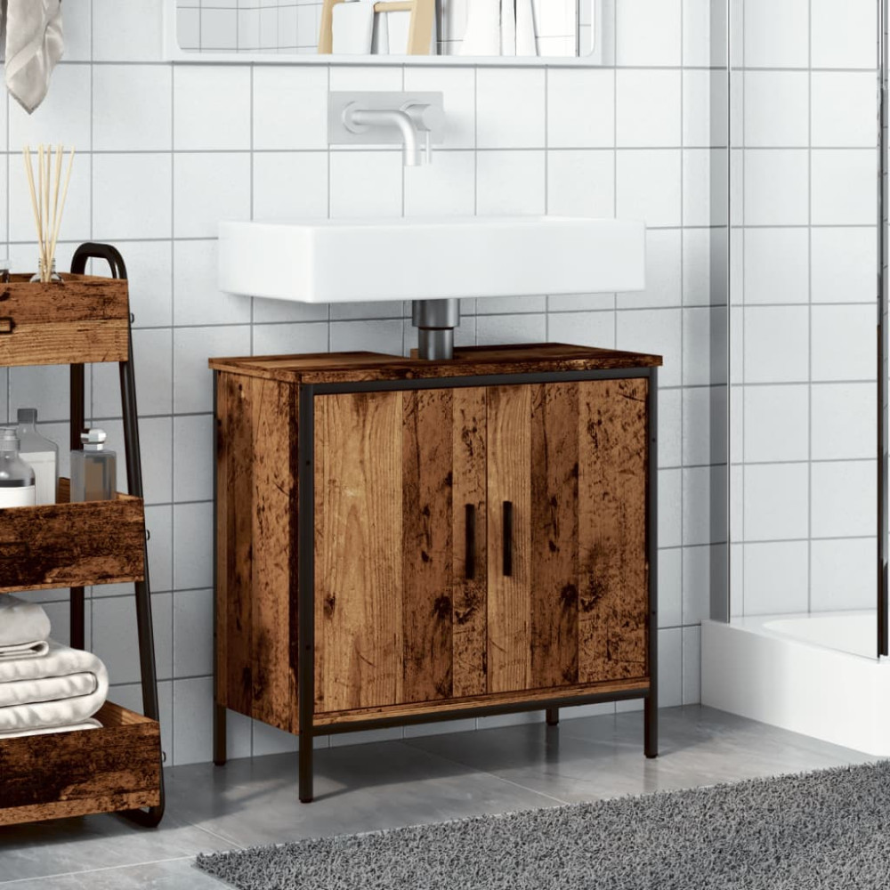 Produktbild för Tvättställsskåp åldrat trä 60x30x60 cm konstruerat trä