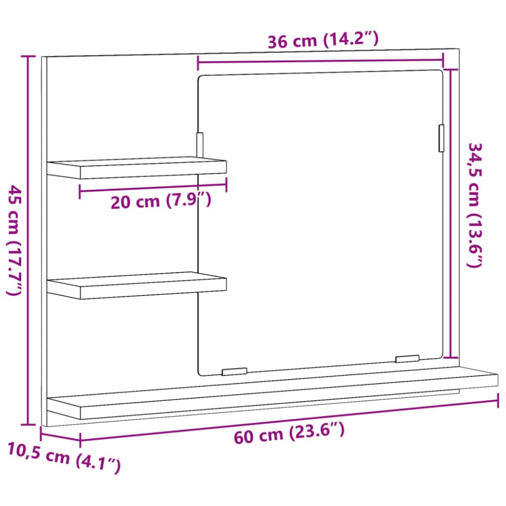 Produktbild för Spegelskåp för badrum åldrat trä 60x10,5x45 cm