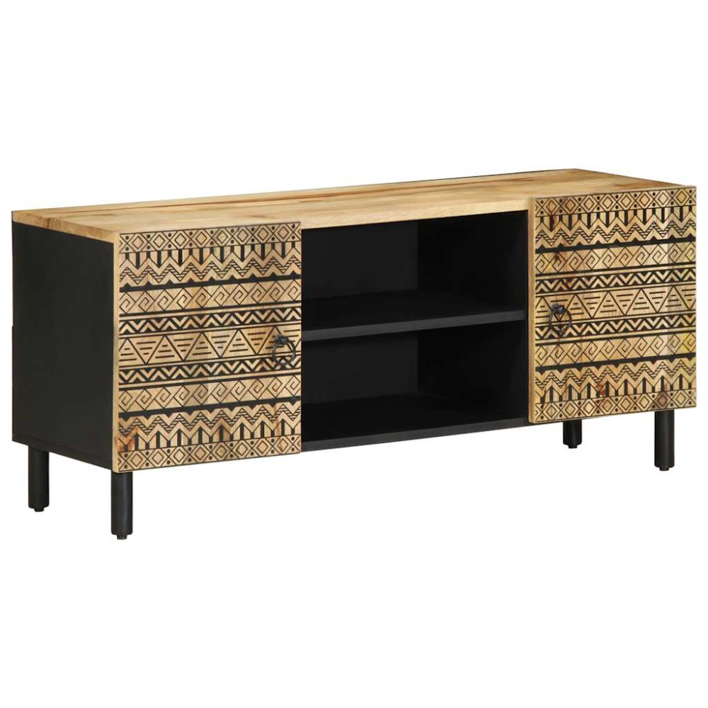 Produktbild för Tv-bänk svart 105x33,5x46 cm massivt grovt mangoträ