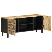Produktbild för Tv-bänk svart 105x33,5x46 cm massivt grovt mangoträ