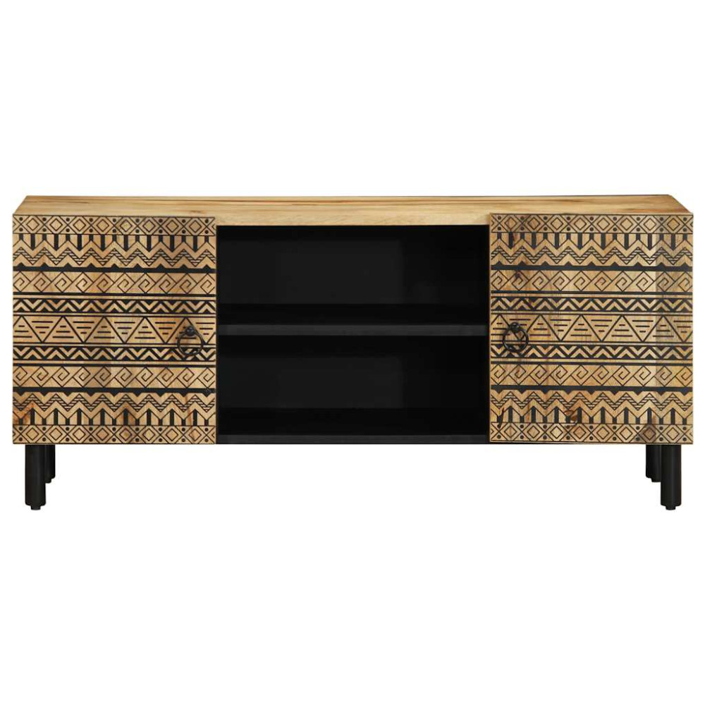 Produktbild för Tv-bänk svart 105x33,5x46 cm massivt grovt mangoträ