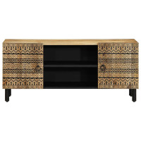 Produktbild för Tv-bänk svart 105x33,5x46 cm massivt grovt mangoträ