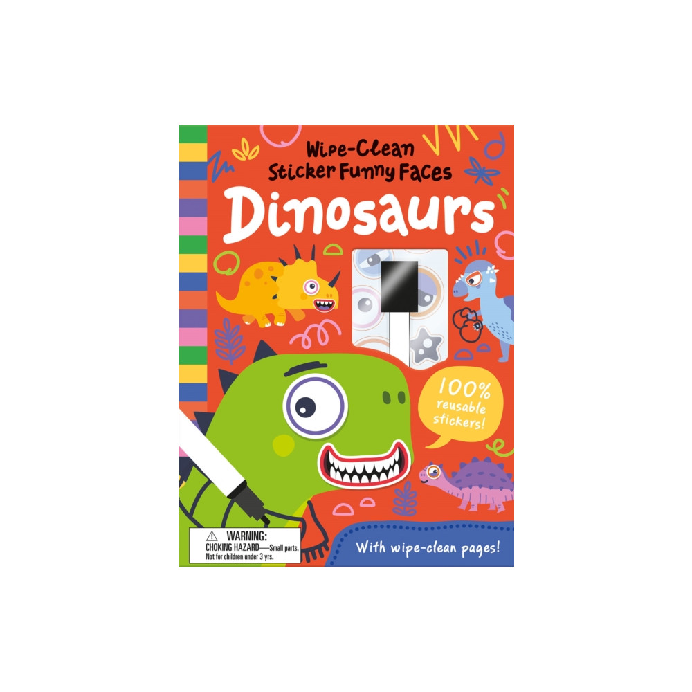 Produktbild för Wipe-Clean Sticker Funny Faces Dinosaurs (inbunden, eng)