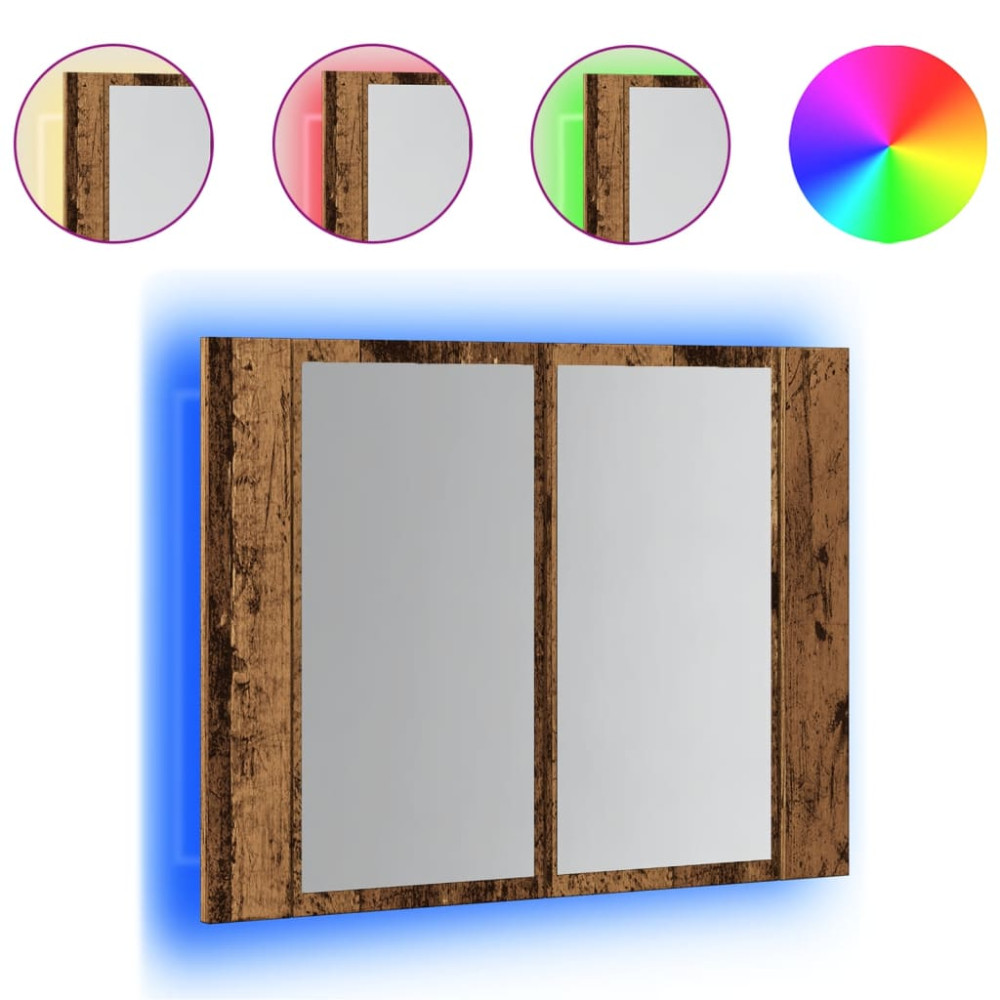 Produktbild för Spegelskåp med LED åldrat trä 60x12x45 cm konstruerat trä