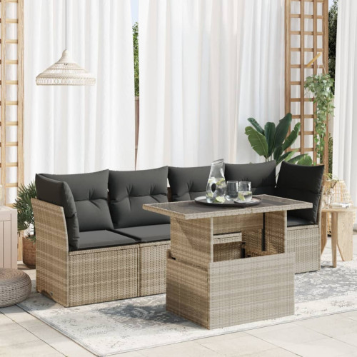 vidaXL Loungegrupp för trädgården m dynor 5 delar konstrotting ljusgrå