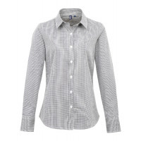 Premier Ladies Microcheck Gingham LS Cotton Shirt Black/White