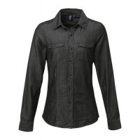 Premier Ladies Jeans Stitch Denim Shirt Black Denim