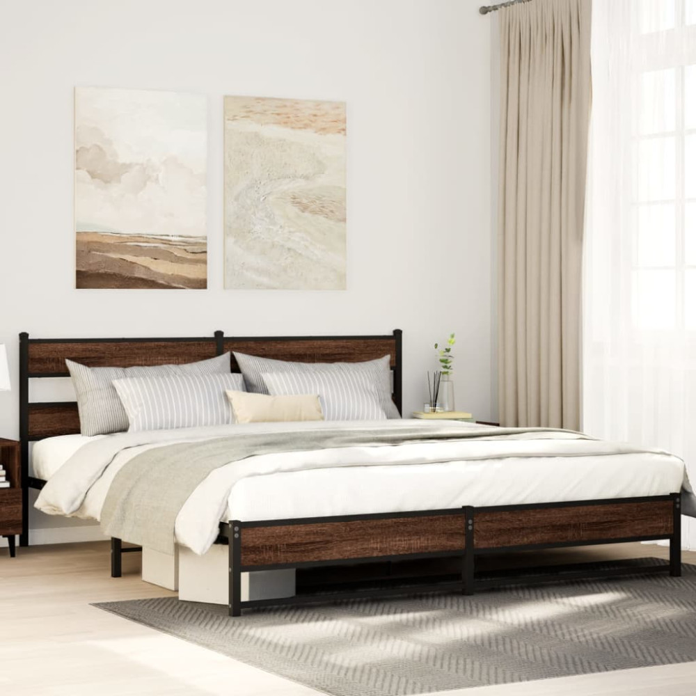 Produktbild för Sängram utan madrass metall brun ek 183x213 cm