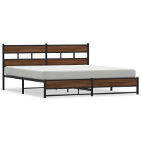 Produktbild för Sängram utan madrass metall brun ek 183x213 cm