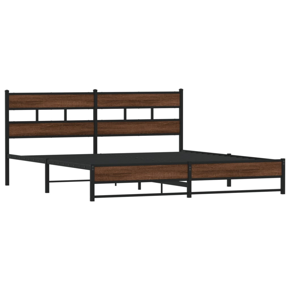 Produktbild för Sängram utan madrass metall brun ek 183x213 cm