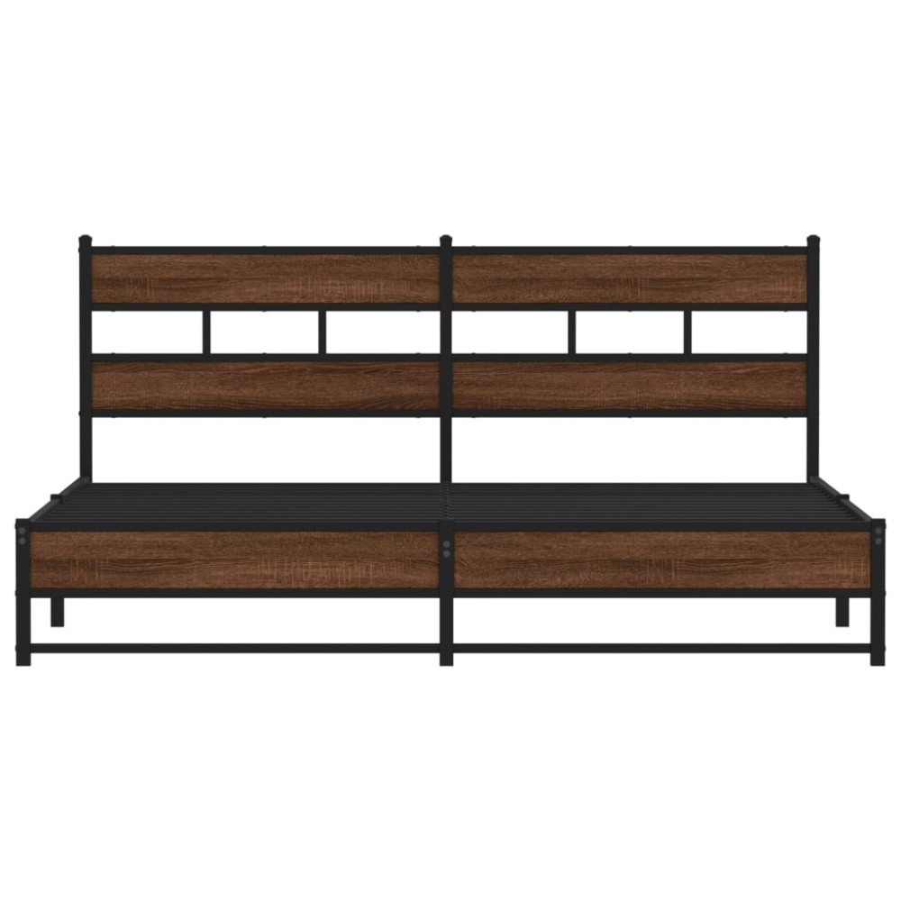 Produktbild för Sängram utan madrass metall brun ek 183x213 cm