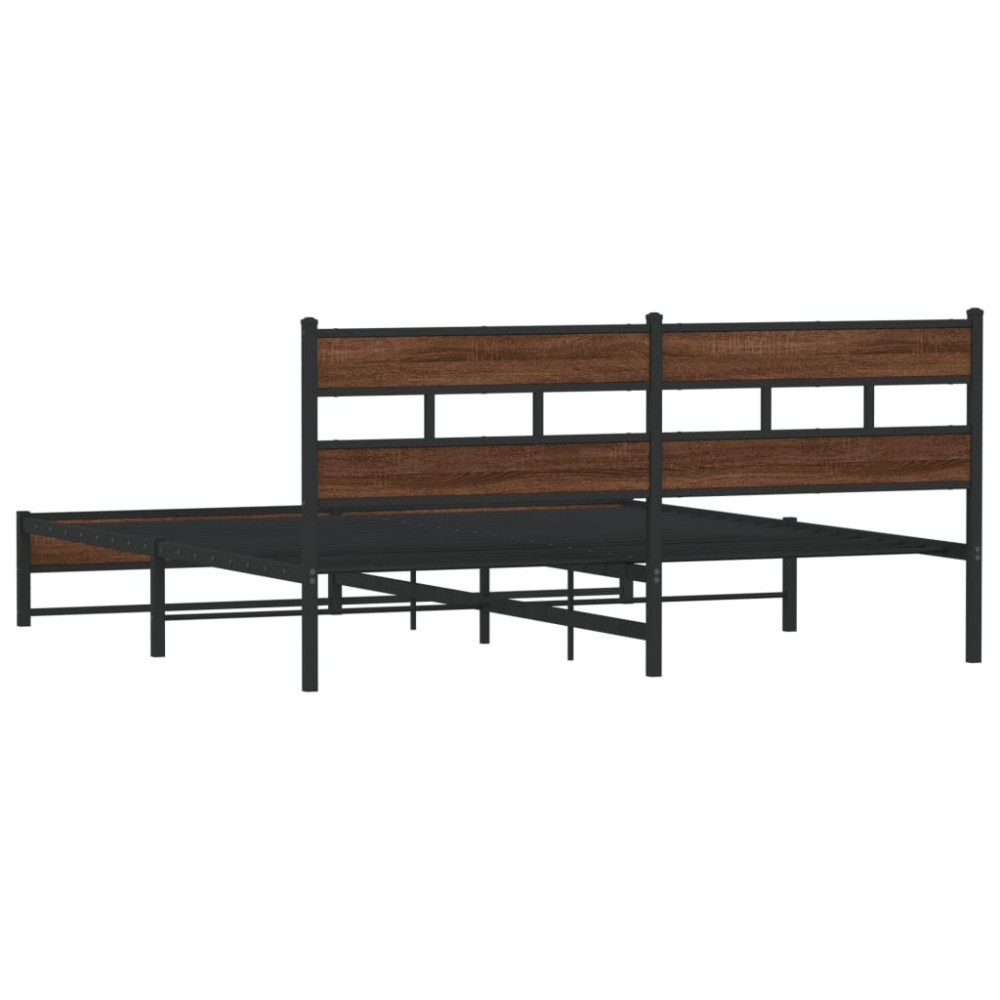 Produktbild för Sängram utan madrass metall brun ek 183x213 cm