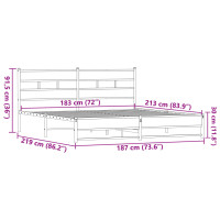 Produktbild för Sängram utan madrass metall brun ek 183x213 cm