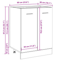 Produktbild för Underskåp åldrat trä 60x46x81,5 cm konstruerat trä