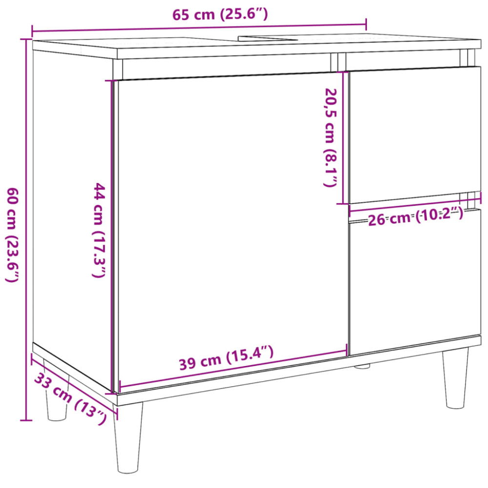 Produktbild för Tvättställsskåp ek 65x33x60 cm konstruerat trä
