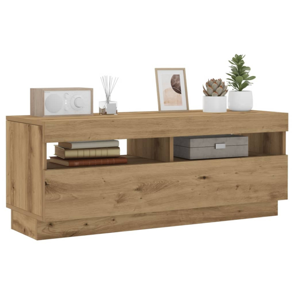 Produktbild för TV-bänk med LED-lampor artisan ek 100x35x40 cm konstruerat trä