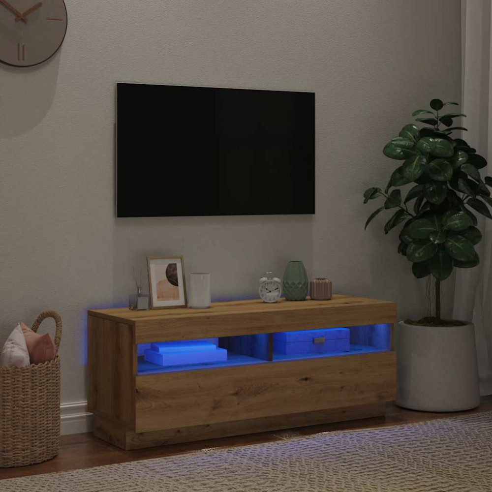 Produktbild för TV-bänk med LED-lampor artisan ek 100x35x40 cm konstruerat trä