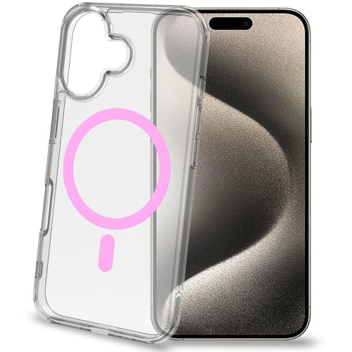 Celly Gelskinmag Magnetic Cover MagSafe iPhone 16 Transparent + Rosa