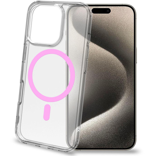 Celly Gelskinmag Magnetic Cover MagSafe iPhone 16 Pro Transparent + Rosa