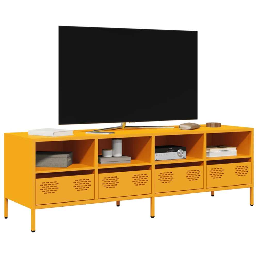 Produktbild för Tv-bänk senapsgul 135x39x43,5 cm kallvalsat stål