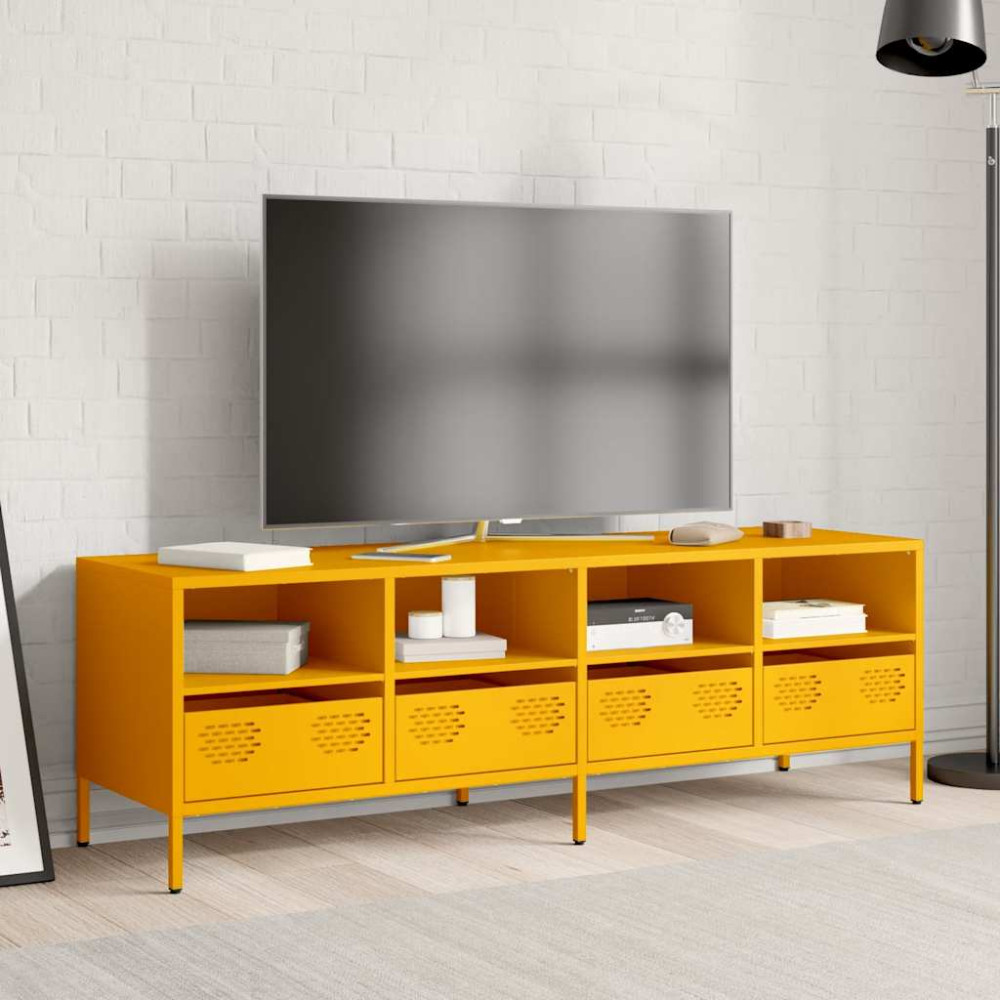 Produktbild för Tv-bänk senapsgul 135x39x43,5 cm kallvalsat stål