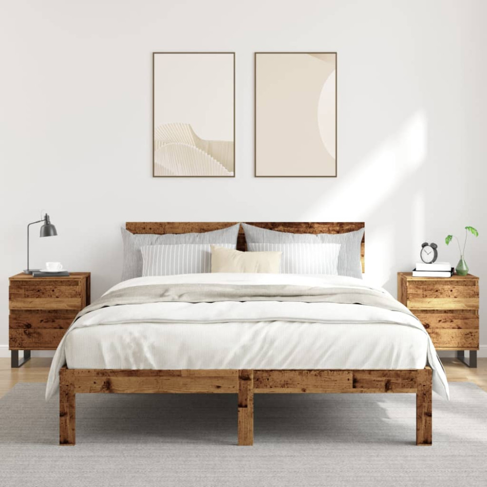 Produktbild för Sängbord 2 st åldrat trä 40x35x50 cm konstruerat trä