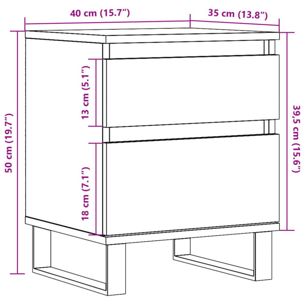 Produktbild för Sängbord 2 st åldrat trä 40x35x50 cm konstruerat trä