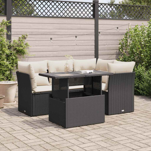 vidaXL Loungegrupp för trädgården med dynor 5 delar svart konstrotting