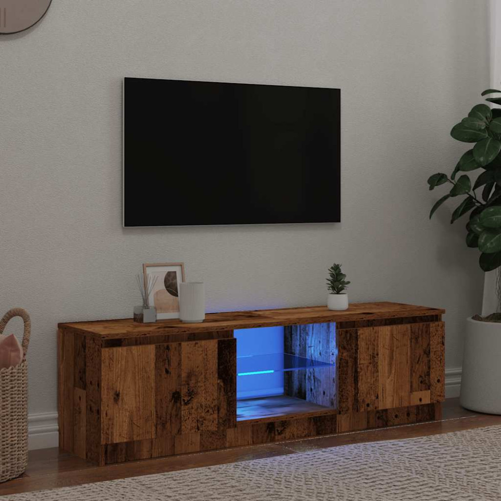 Produktbild för TV-bänk med LED-lampor åldrat trä 140x40x36cm konstruerat trä