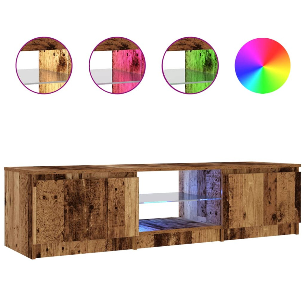 Produktbild för TV-bänk med LED-lampor åldrat trä 140x40x36cm konstruerat trä